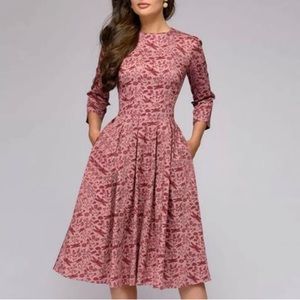 Dragonfly/Floral Print Pink Dress